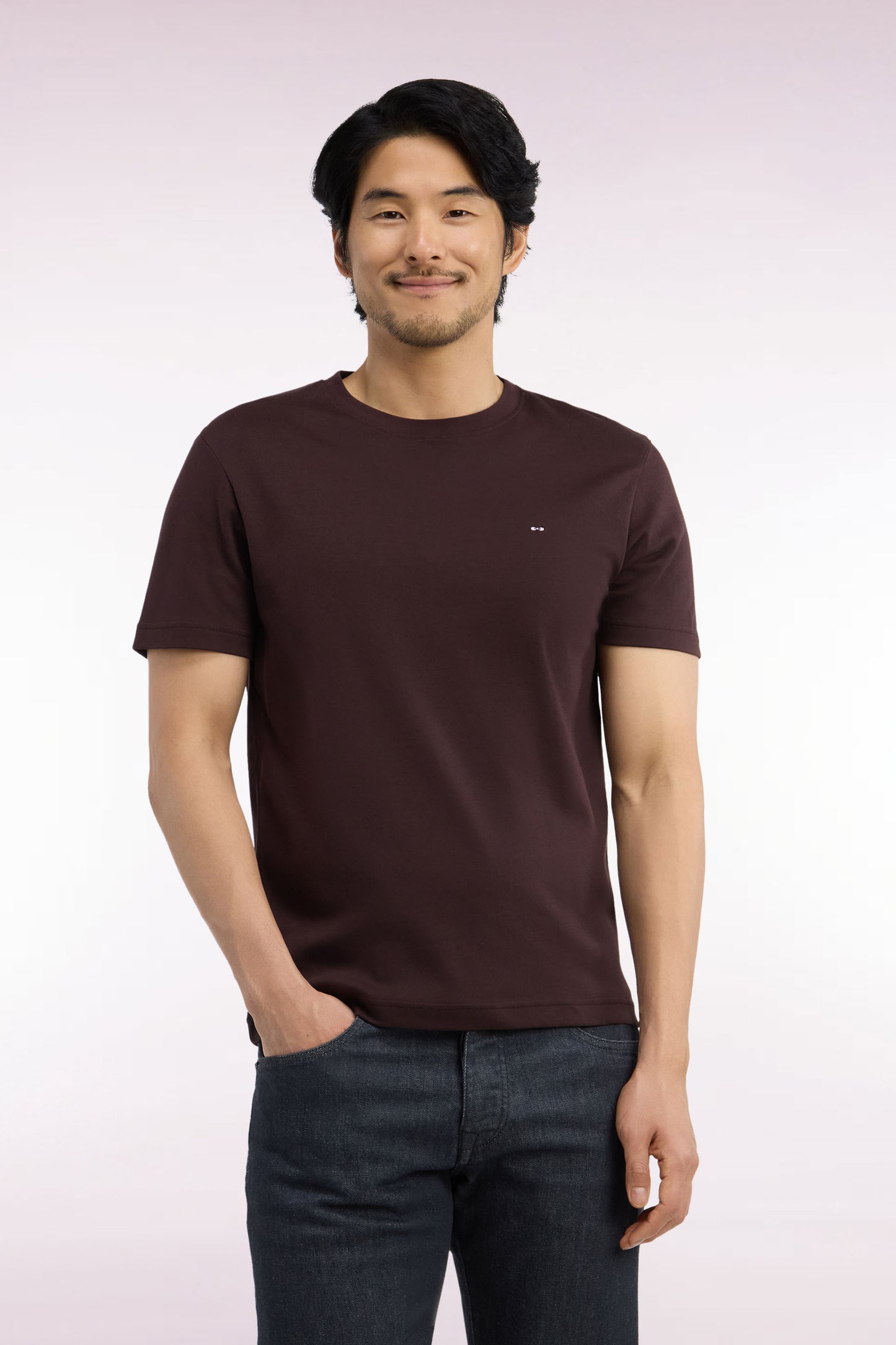 T-shirt manches courtes en coton marron coupe droite