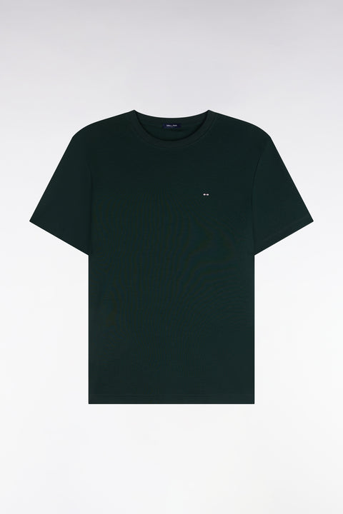 T-shirt manches courtes en coton vert foncé coupe droite - Image 2