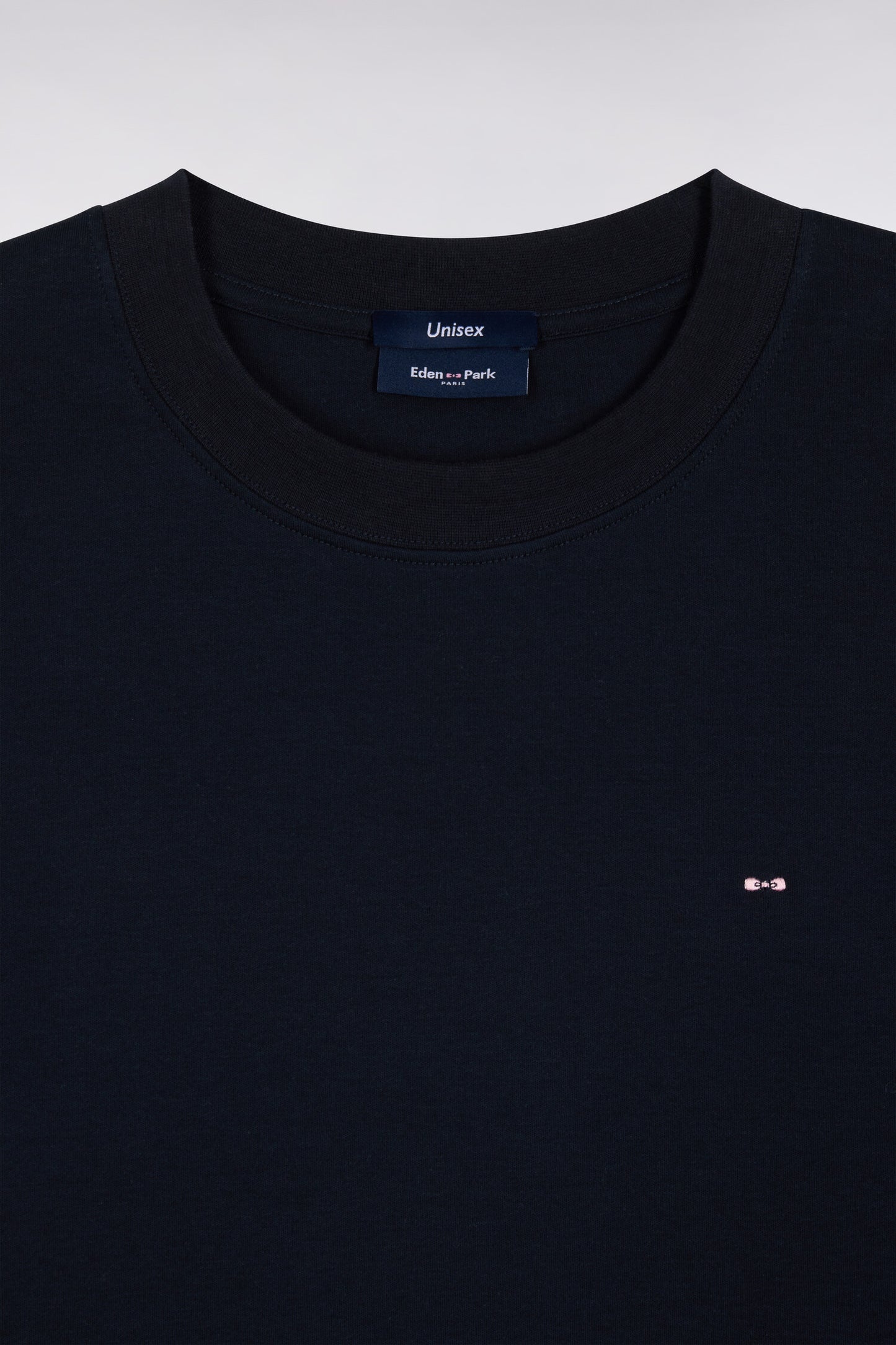 T-shirt col rond unisexe à manches courtes en coton mercerisé marine coupe loose