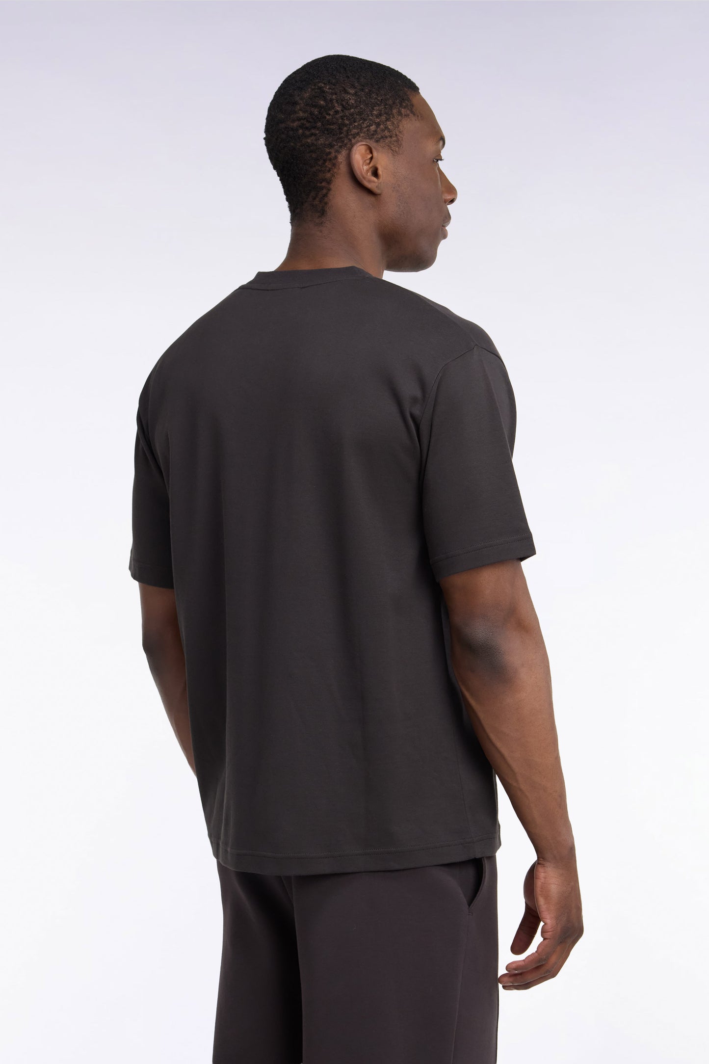 T-shirt col rond unisexe à manches courtes en coton mercerisé marron coupe loose