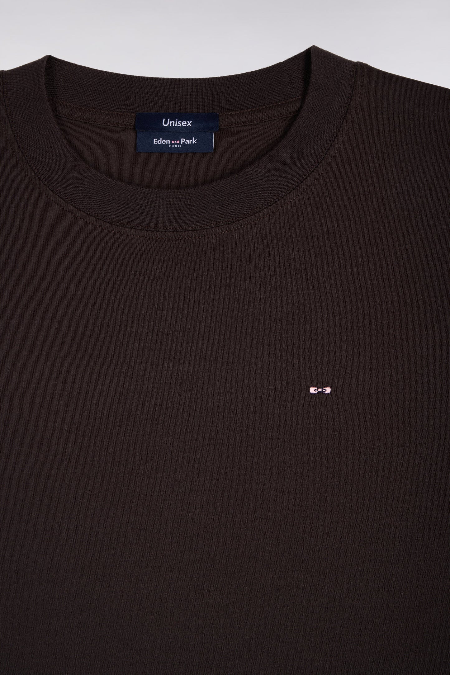 T-shirt col rond unisexe à manches courtes en coton mercerisé marron coupe loose