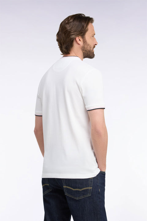 T-shirt manches courtes en coton écru à bords-côtes rayés coupe droite - Image 3