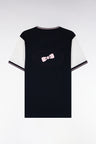Navy short-sleeved t-shirt with ecru straight-cut sleeves