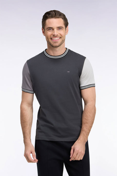 T-shirt à manches courtes bicolore gris coupe droite - Image 3