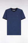 Short-sleeved T-shirt in navy blue cotton with ribbed, straight cut
