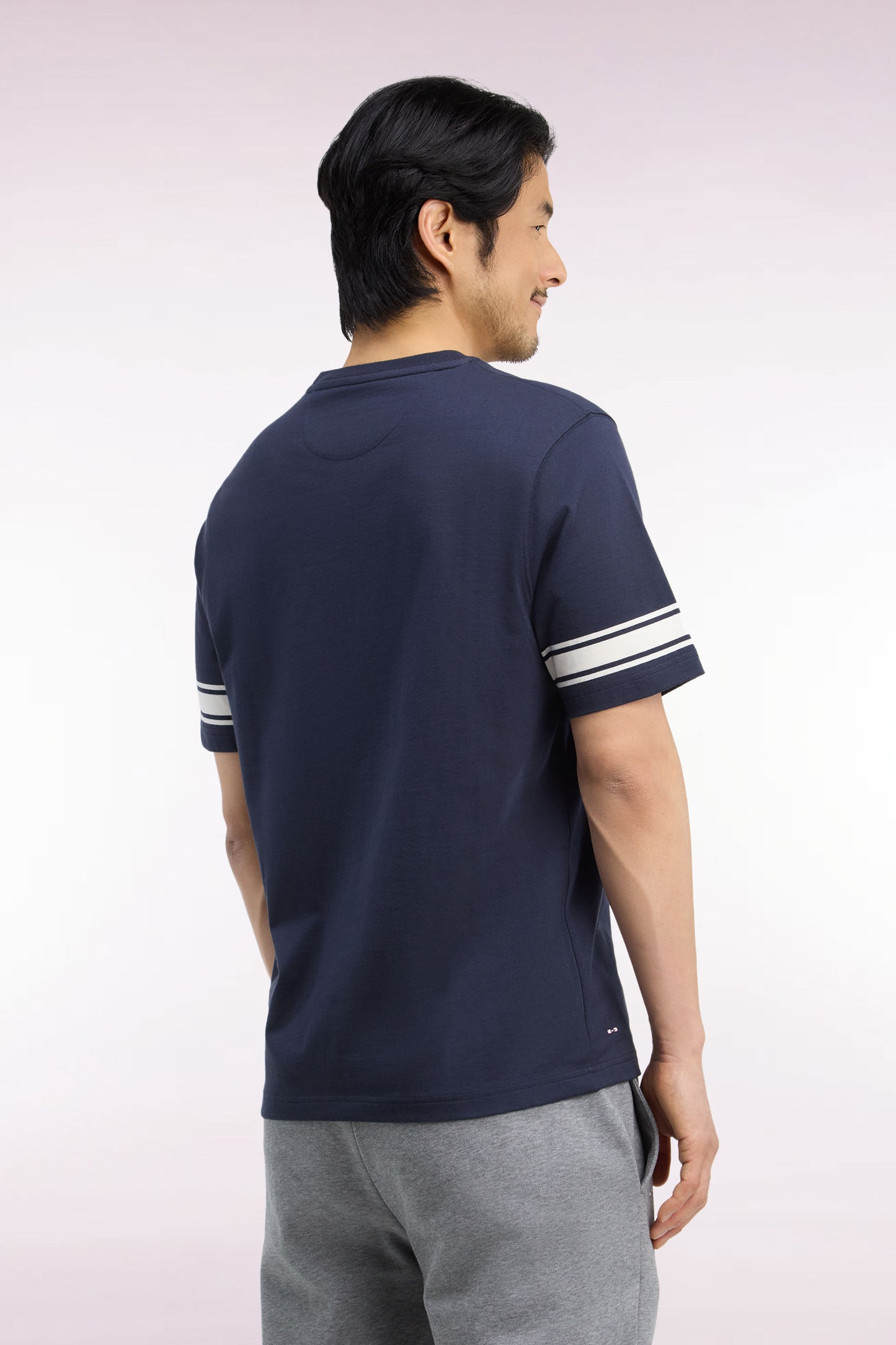 T-shirt manches courtes en coton marine sérigraphié coupe droite
