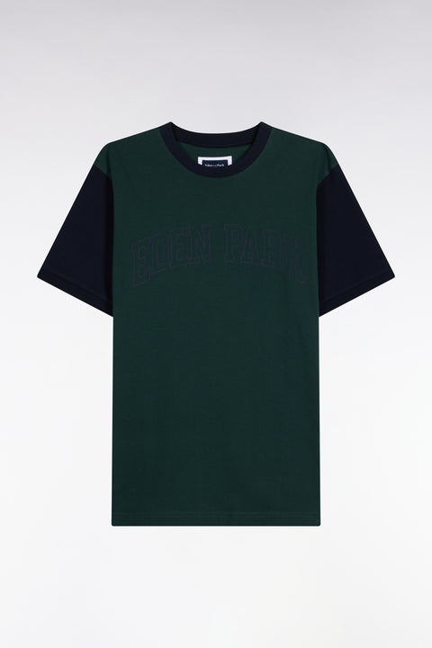 T-shirt manches courtes en coton marine et kaki coupe droite - Image 2