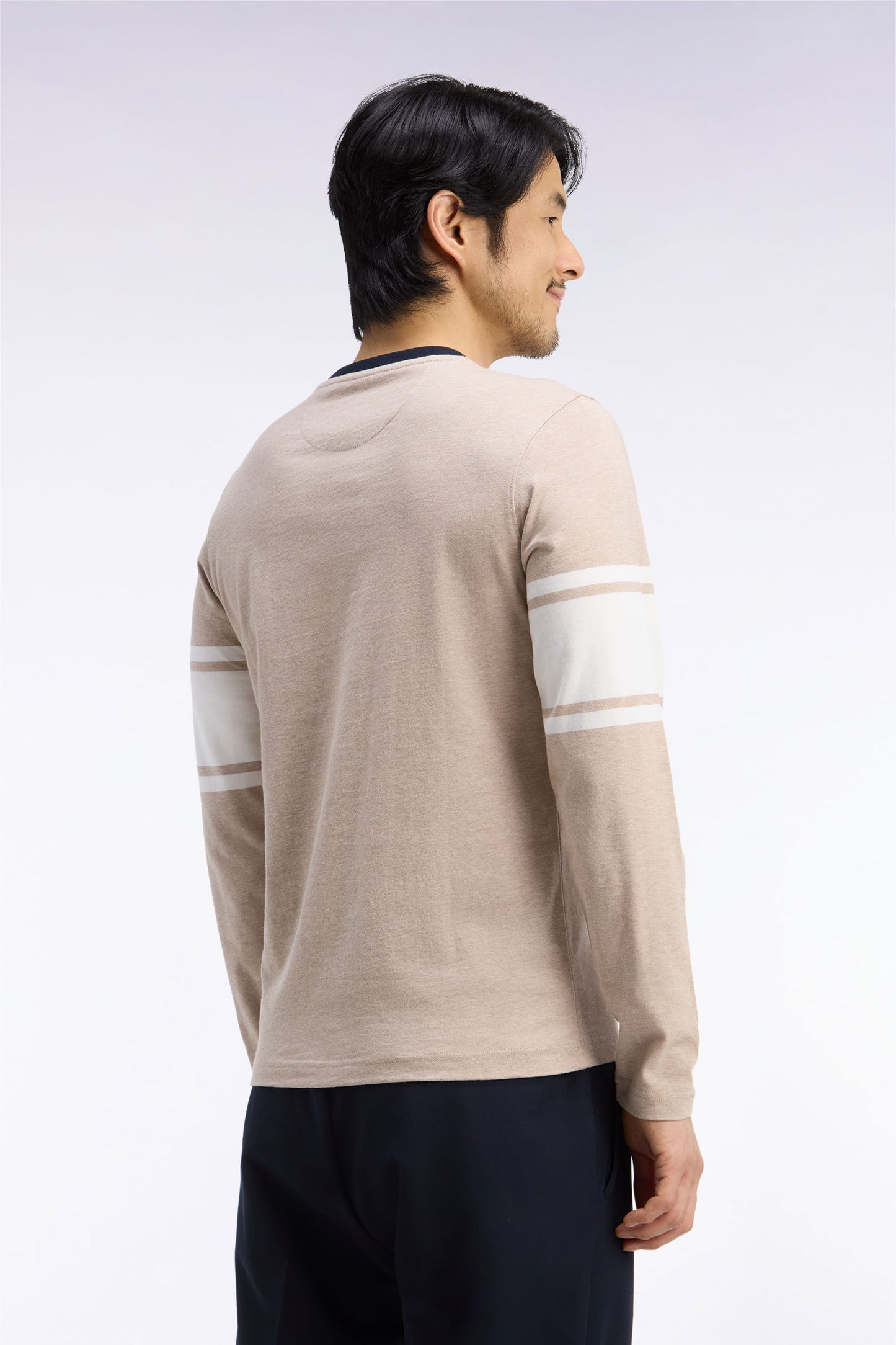 T-shirt manches longues en coton peigné beige coupe droite