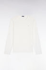 Long-sleeved ecru cotton T-shirt with slim fit
