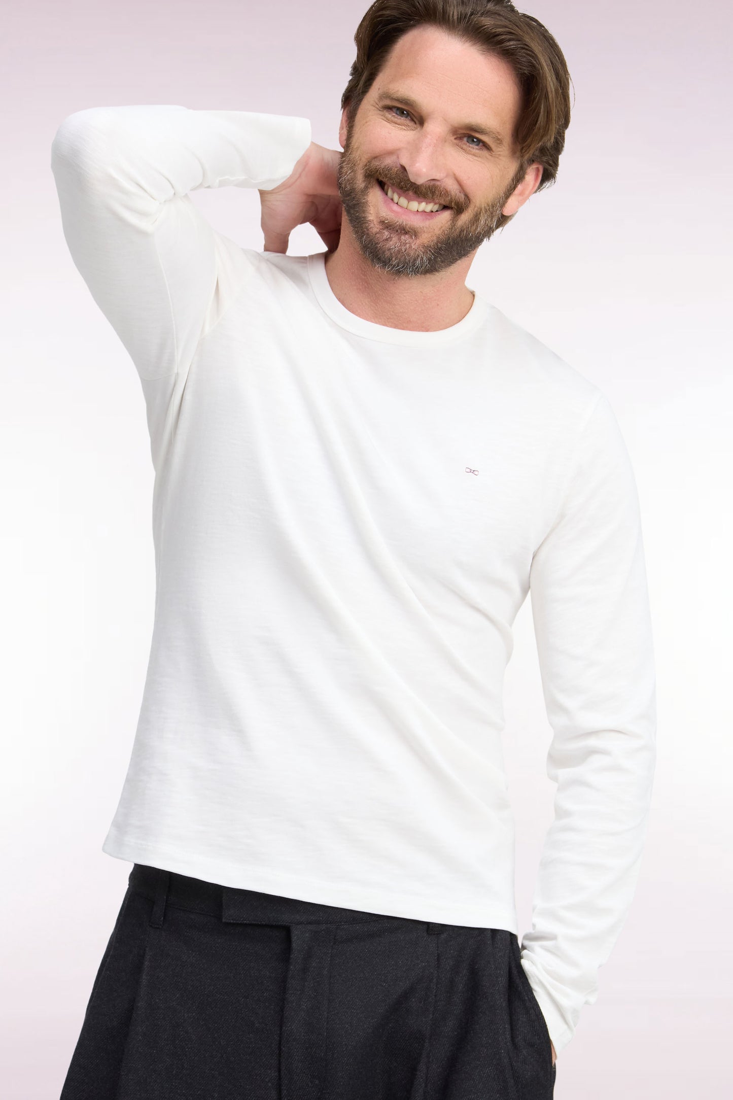 T-shirt manches longues en coton écru coupe ajustée