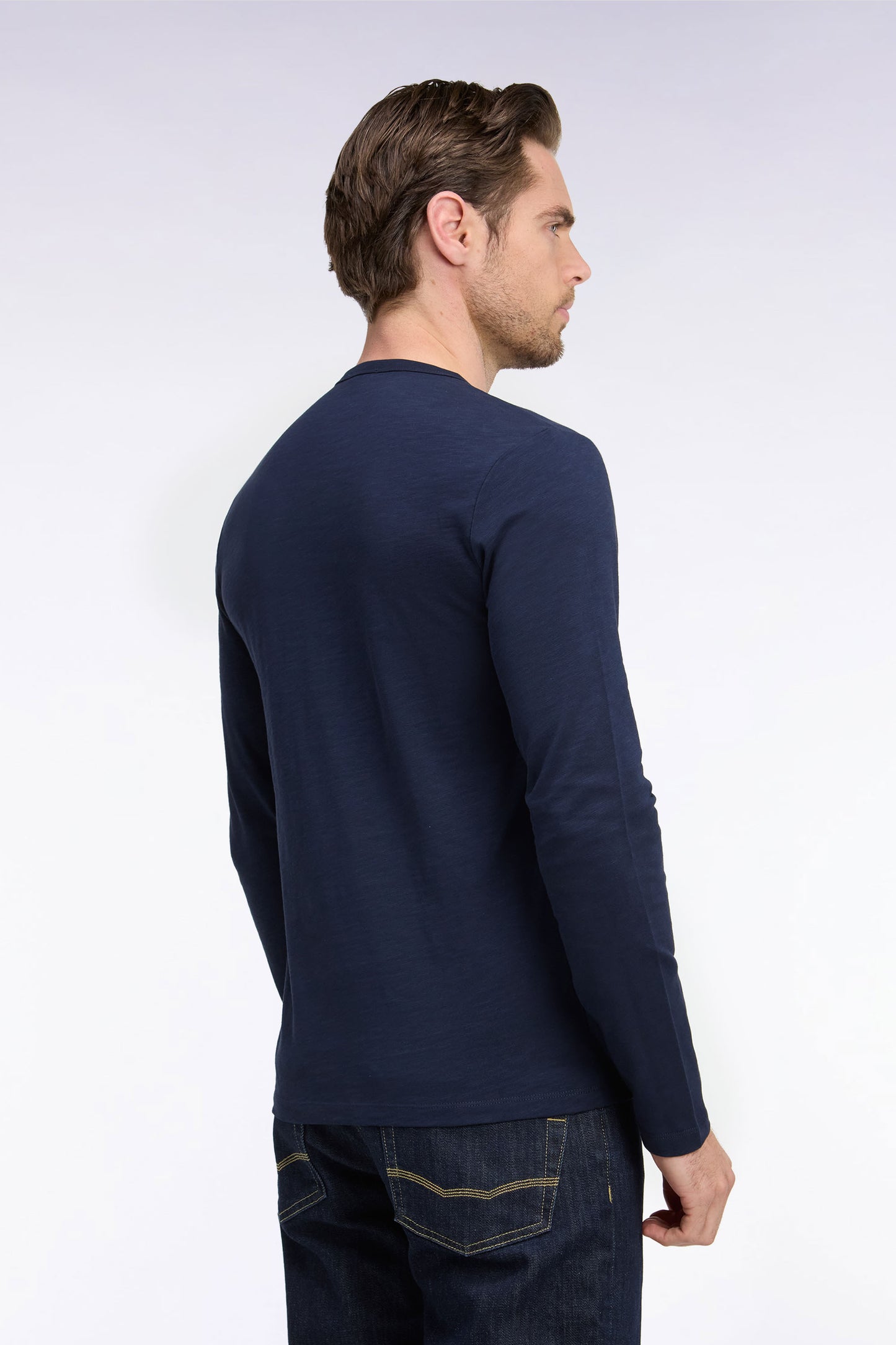 T-shirt manches longues en coton marine coupe ajustée