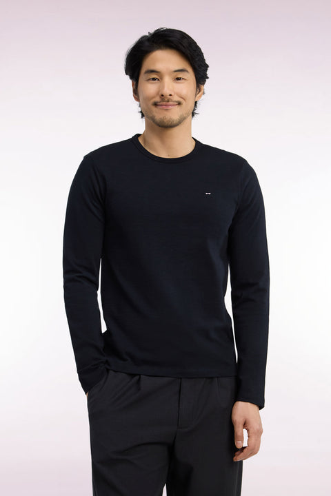 T-shirt manches longues en coton noir coupe ajustée - Image 3