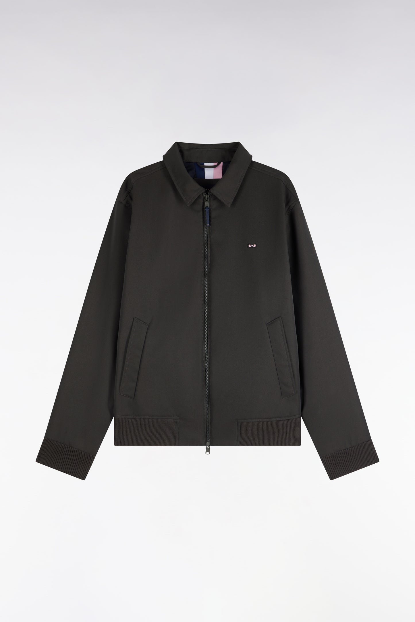 Blouson en nylon kaki à bords-côtes coupe droite
