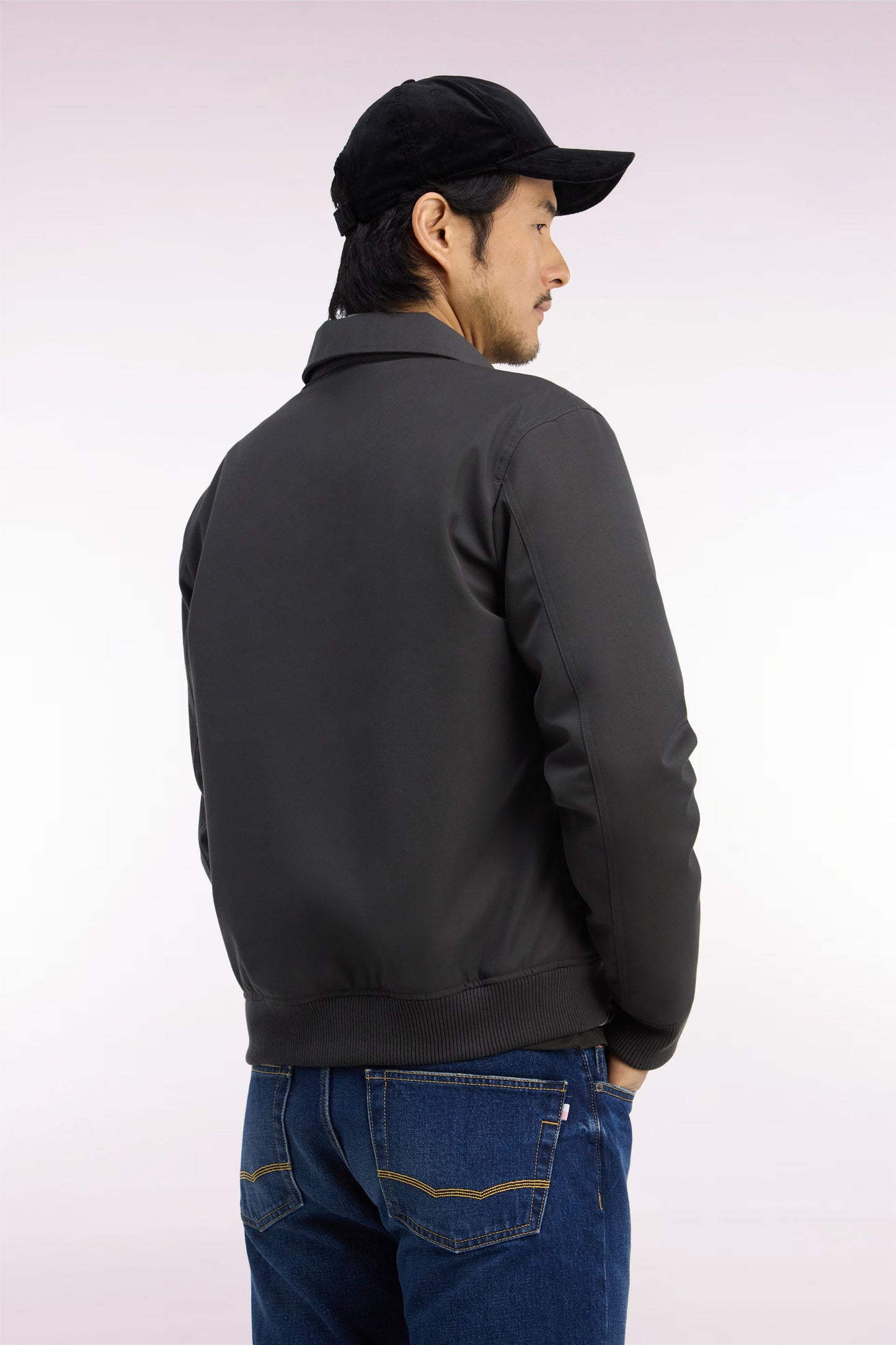 Blouson en nylon kaki à bords-côtes coupe droite