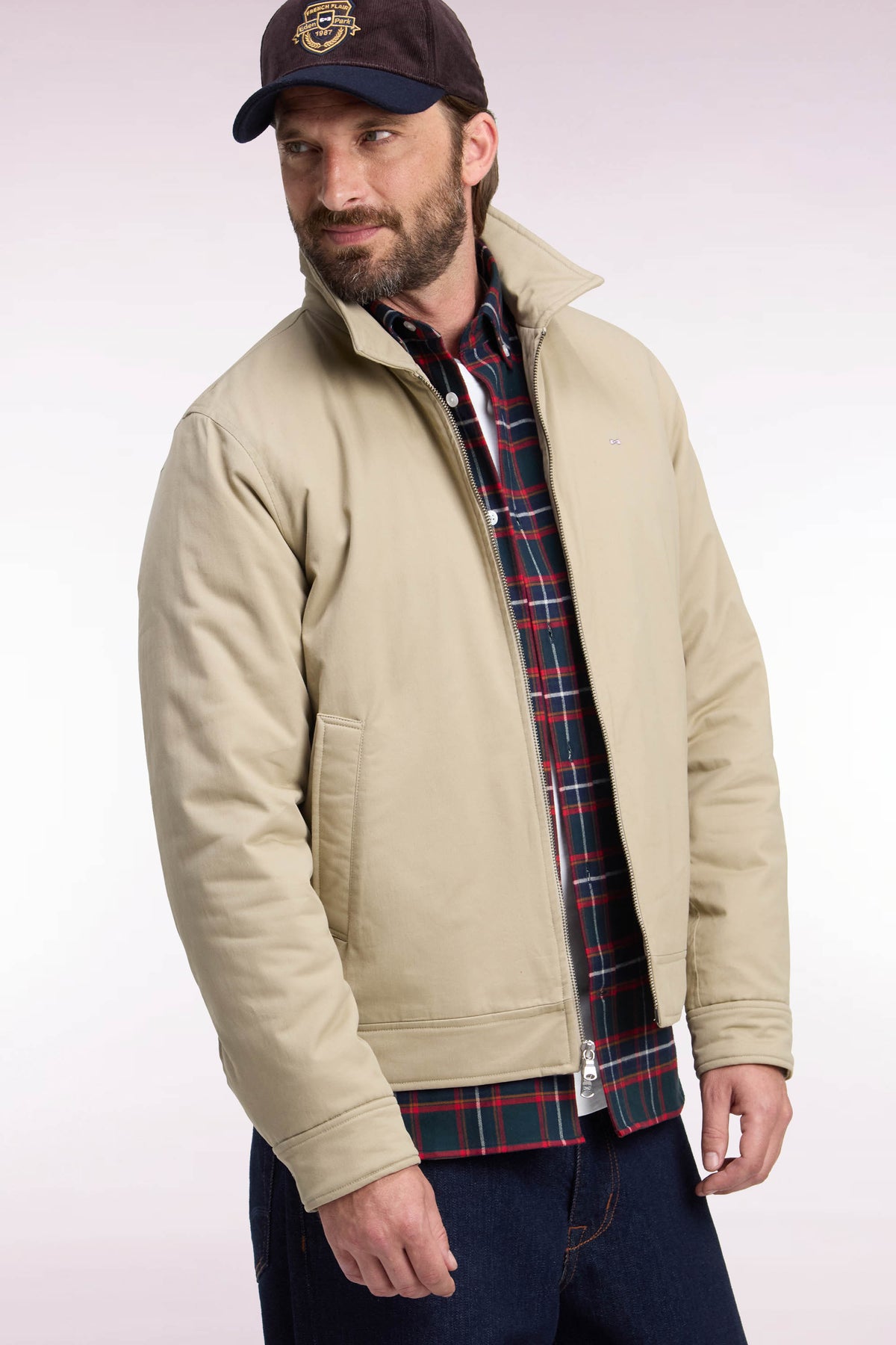 Blouson en coton stretch beige coupe droite
