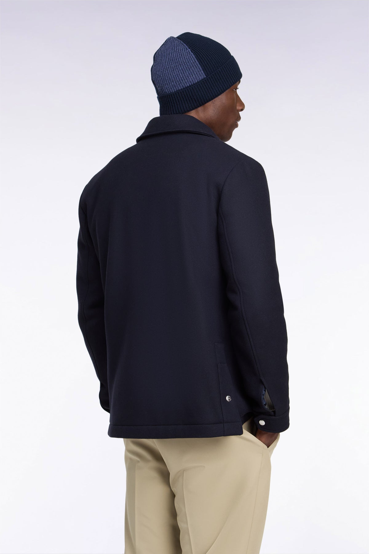 Short straight cut navy flannel parka