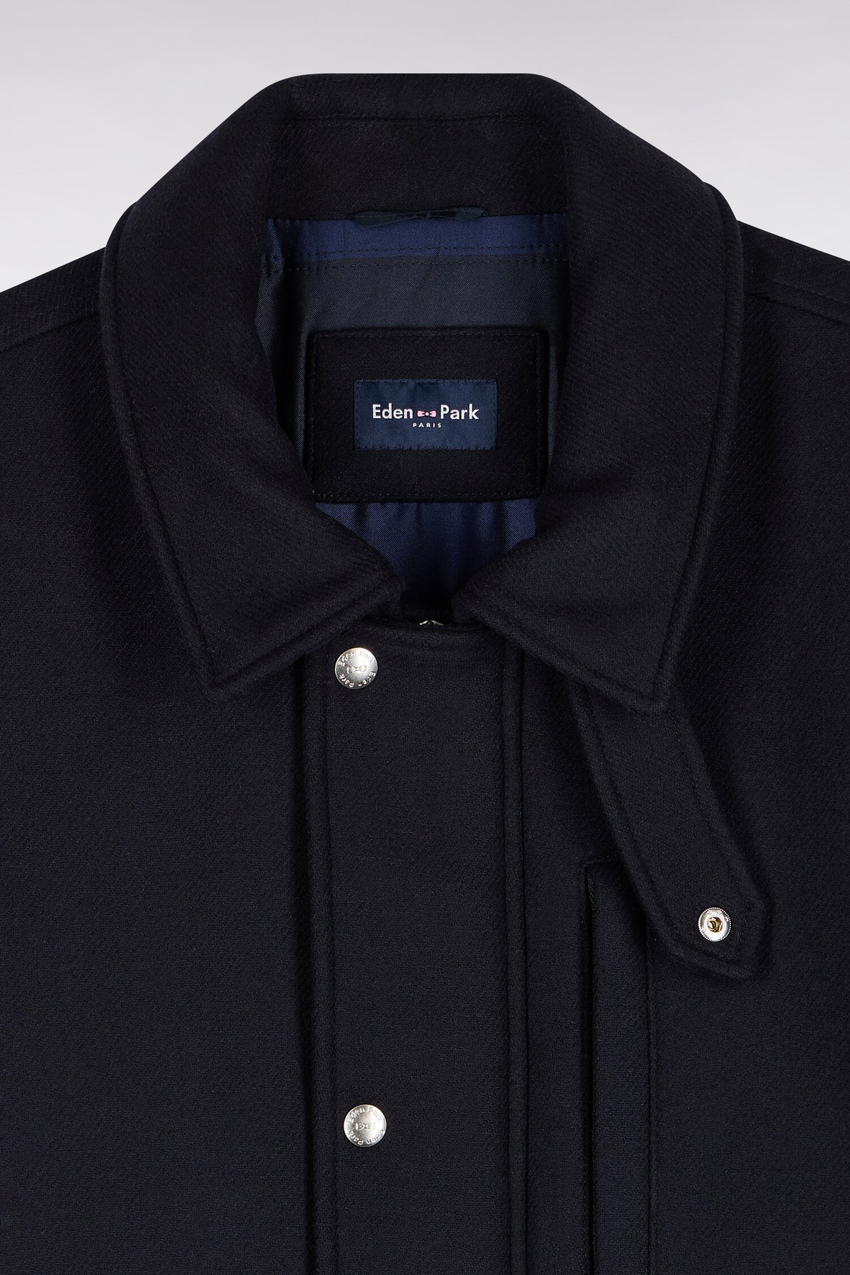 Short straight cut navy flannel parka