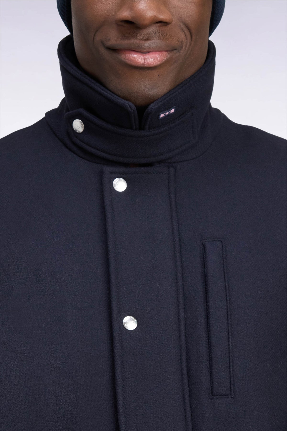 Short straight cut navy flannel parka