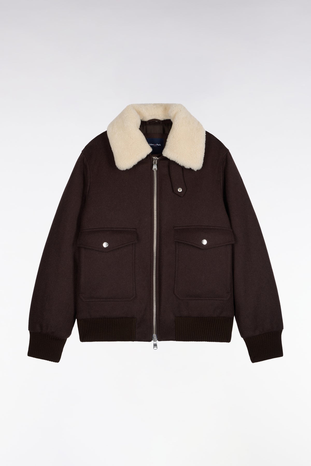 Brown knit jacket with shearling collar