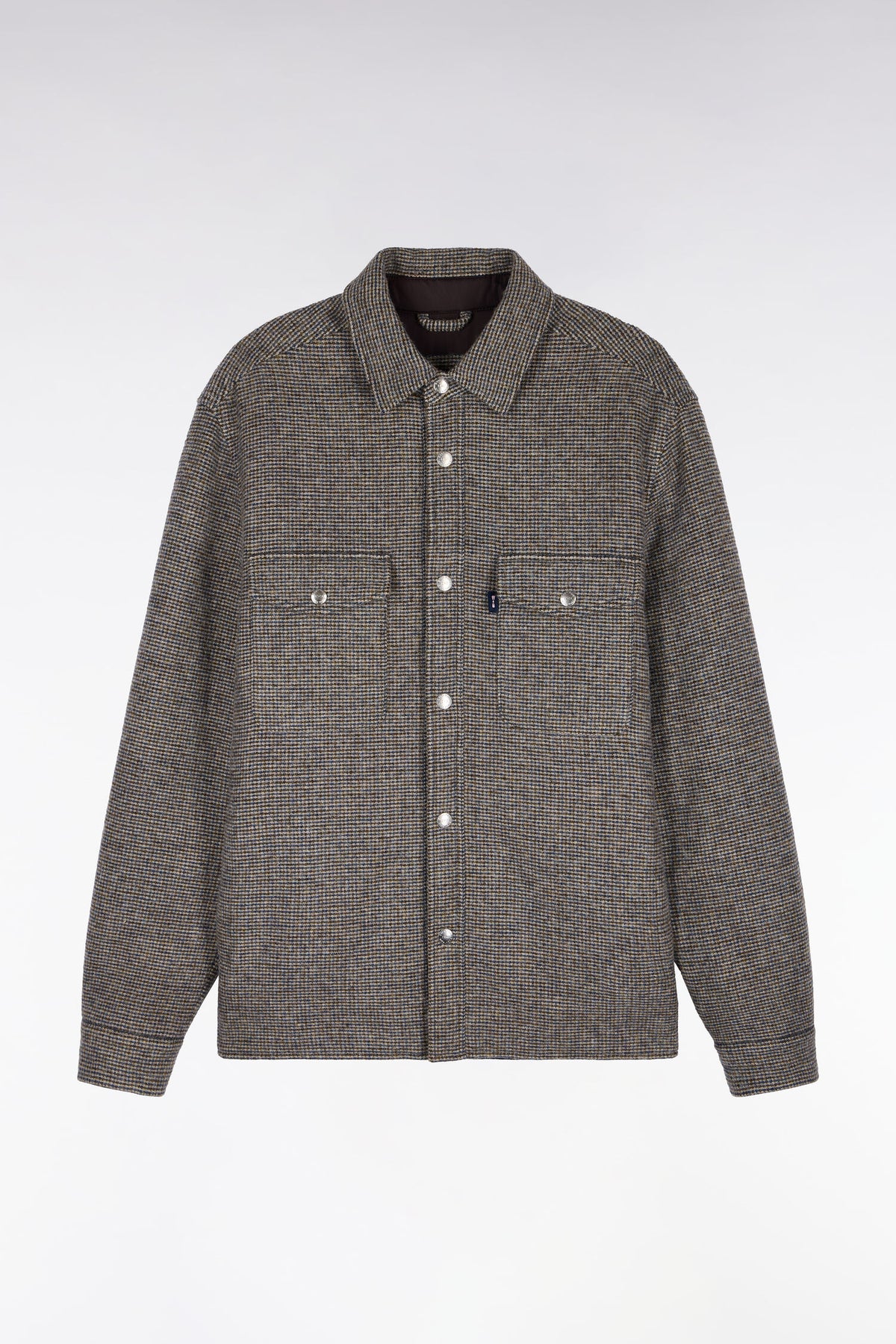 Beige houndstooth tweed wool overshirt