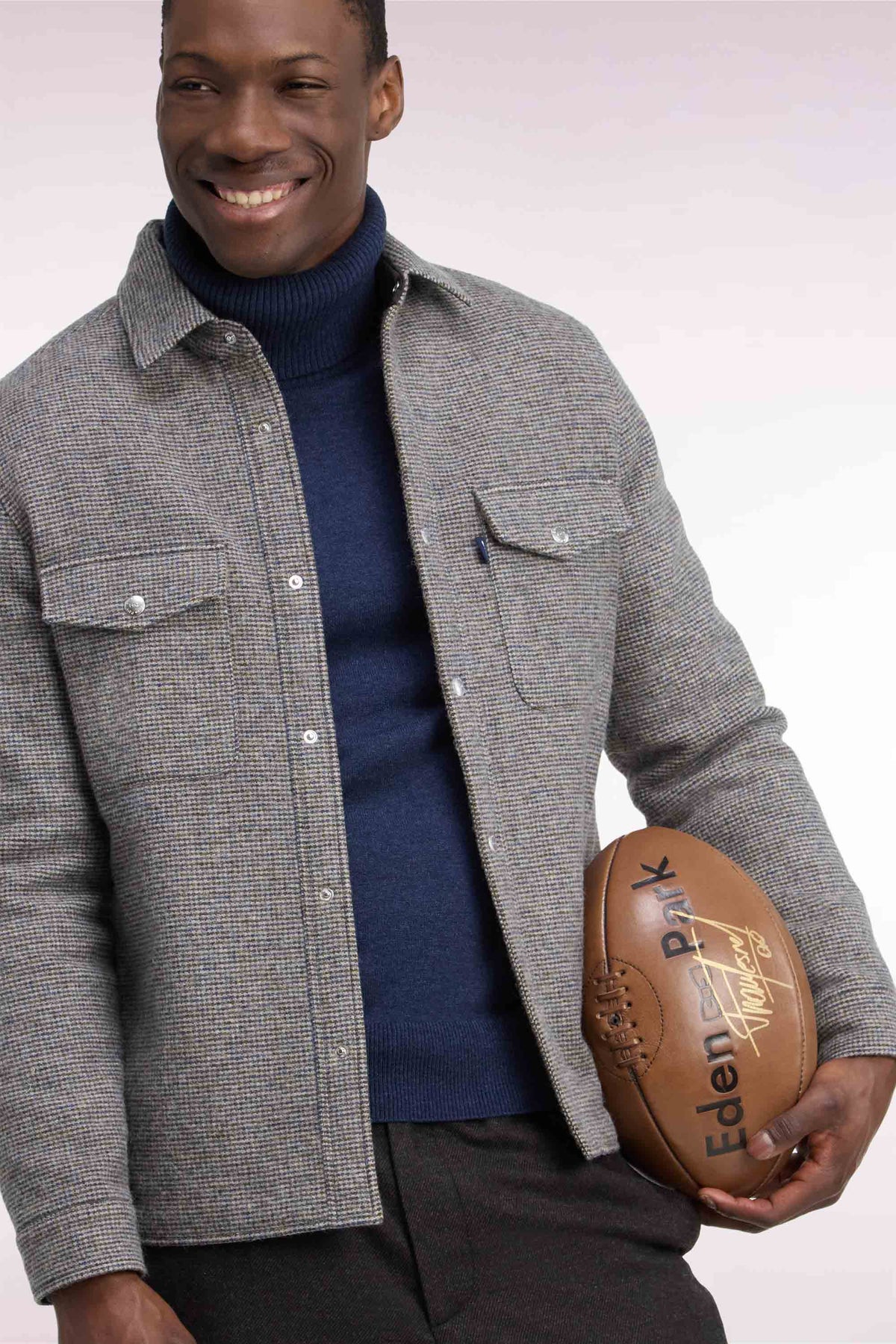 Beige houndstooth tweed wool overshirt