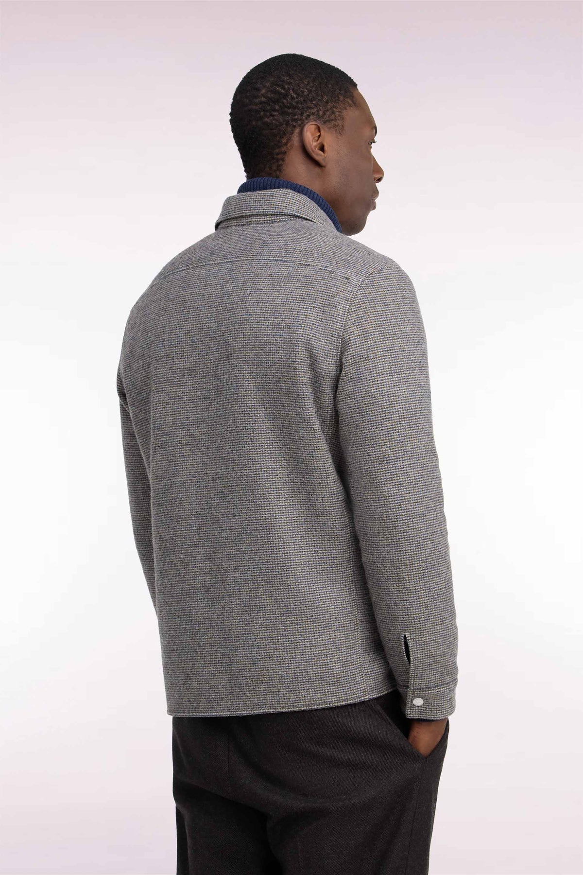 Beige houndstooth tweed wool overshirt