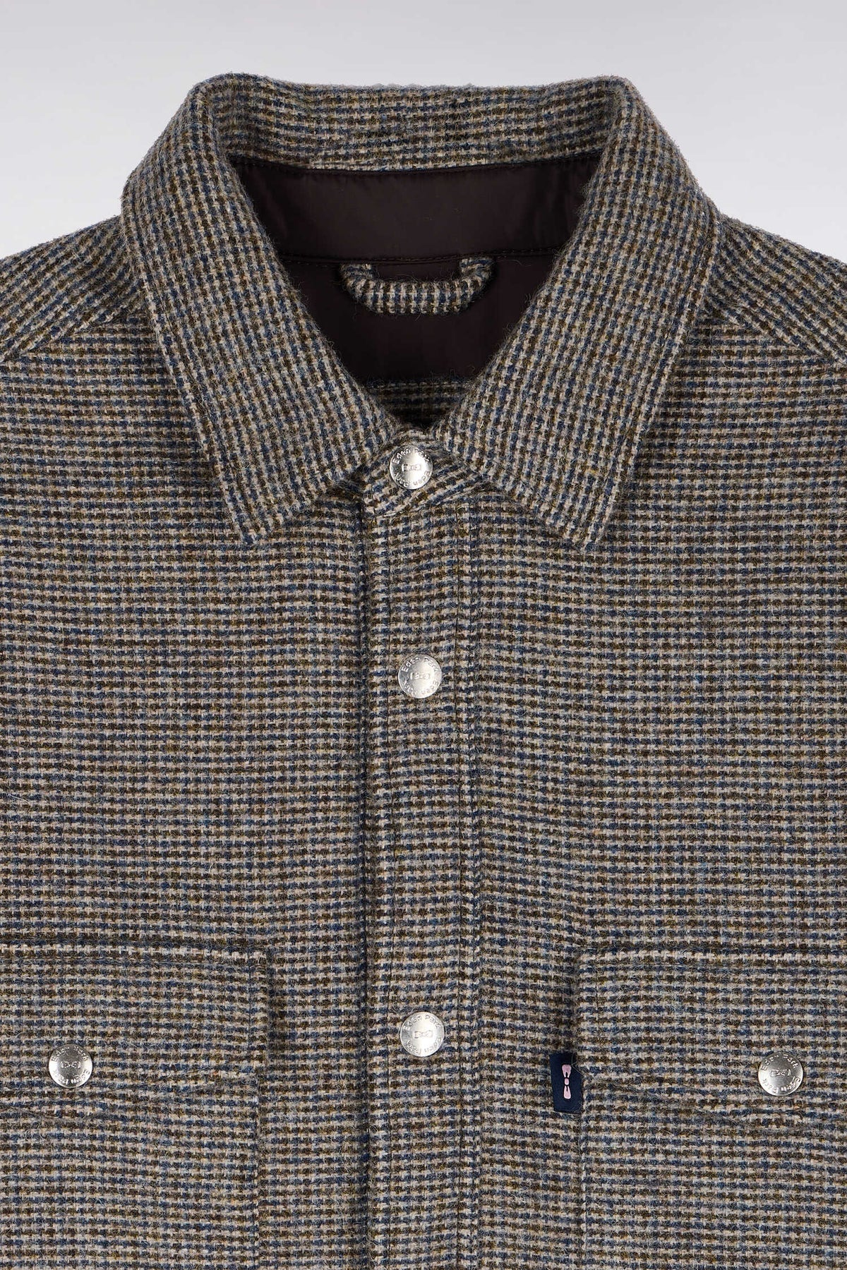 Beige houndstooth tweed wool overshirt