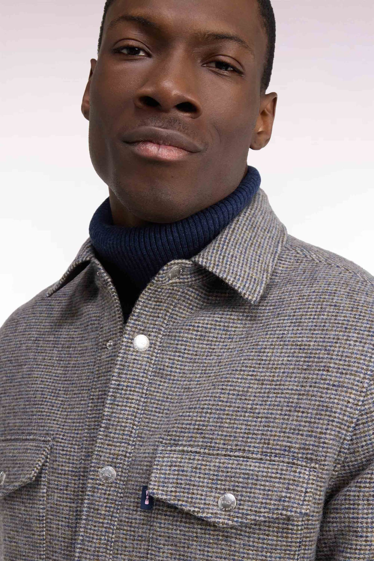 Beige houndstooth tweed wool overshirt