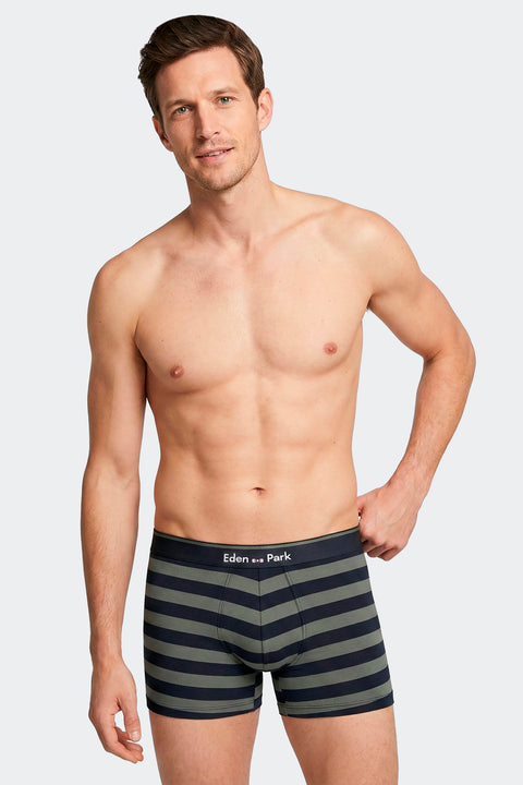 Pack of 2 plain and striped stretch cotton jersey boxers in navy and khaki - Image 2