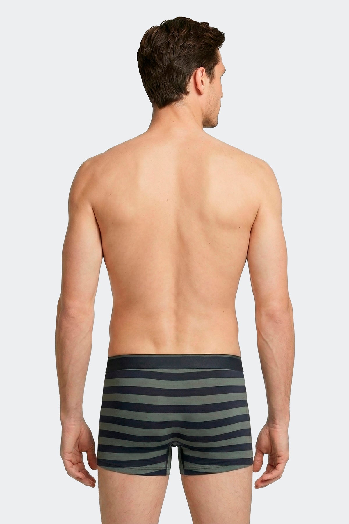 Lot de 2 boxers en jersey de coton stretch unis et rayés marine et kaki