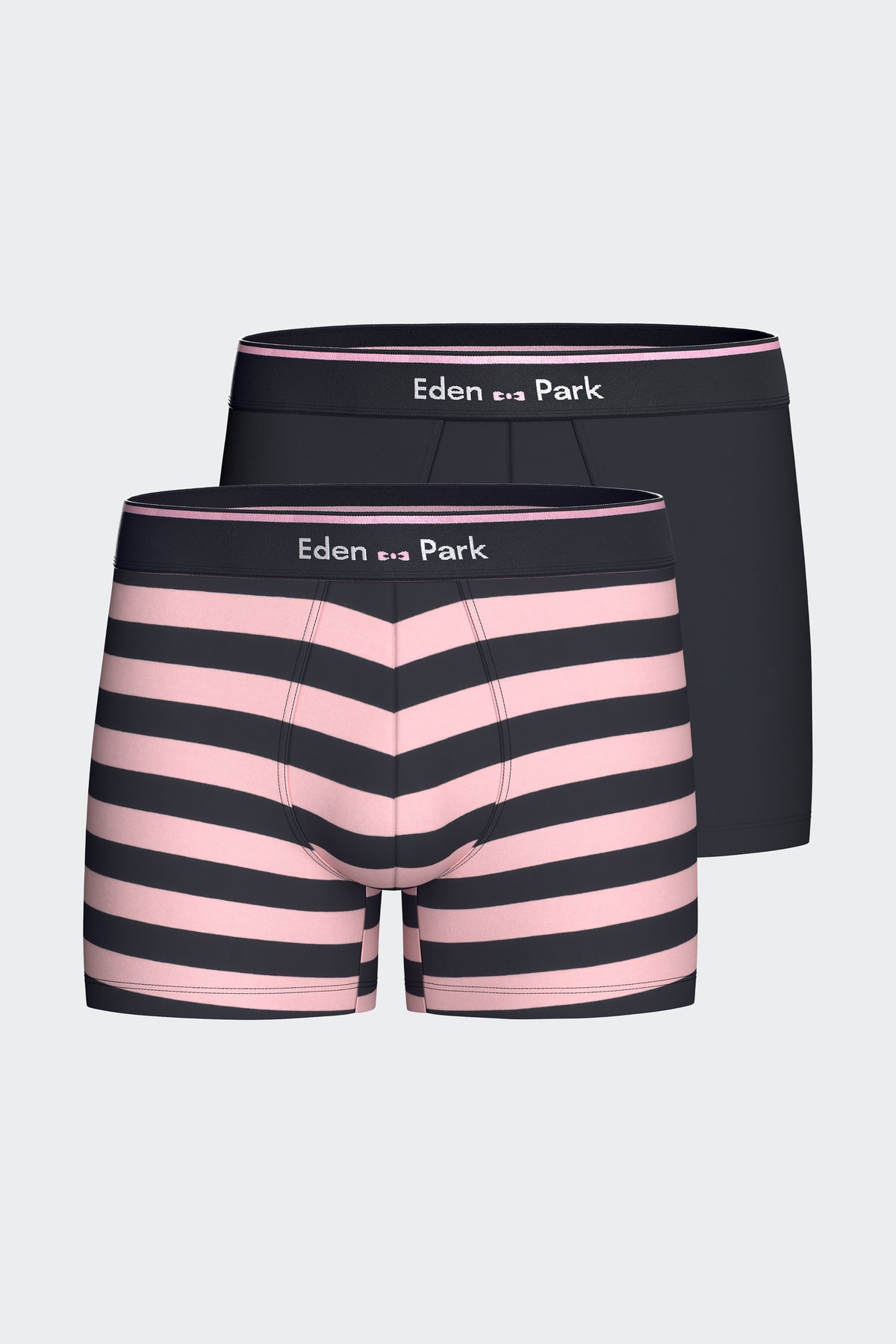 Lot de 2 boxers en jersey de coton stretch unis et rayés marine et rose