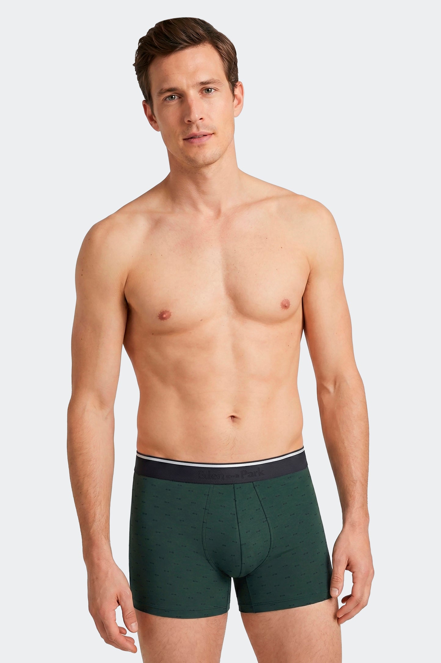 Lot de 2 boxers en jersey de coton stretch unis et imprimés vert