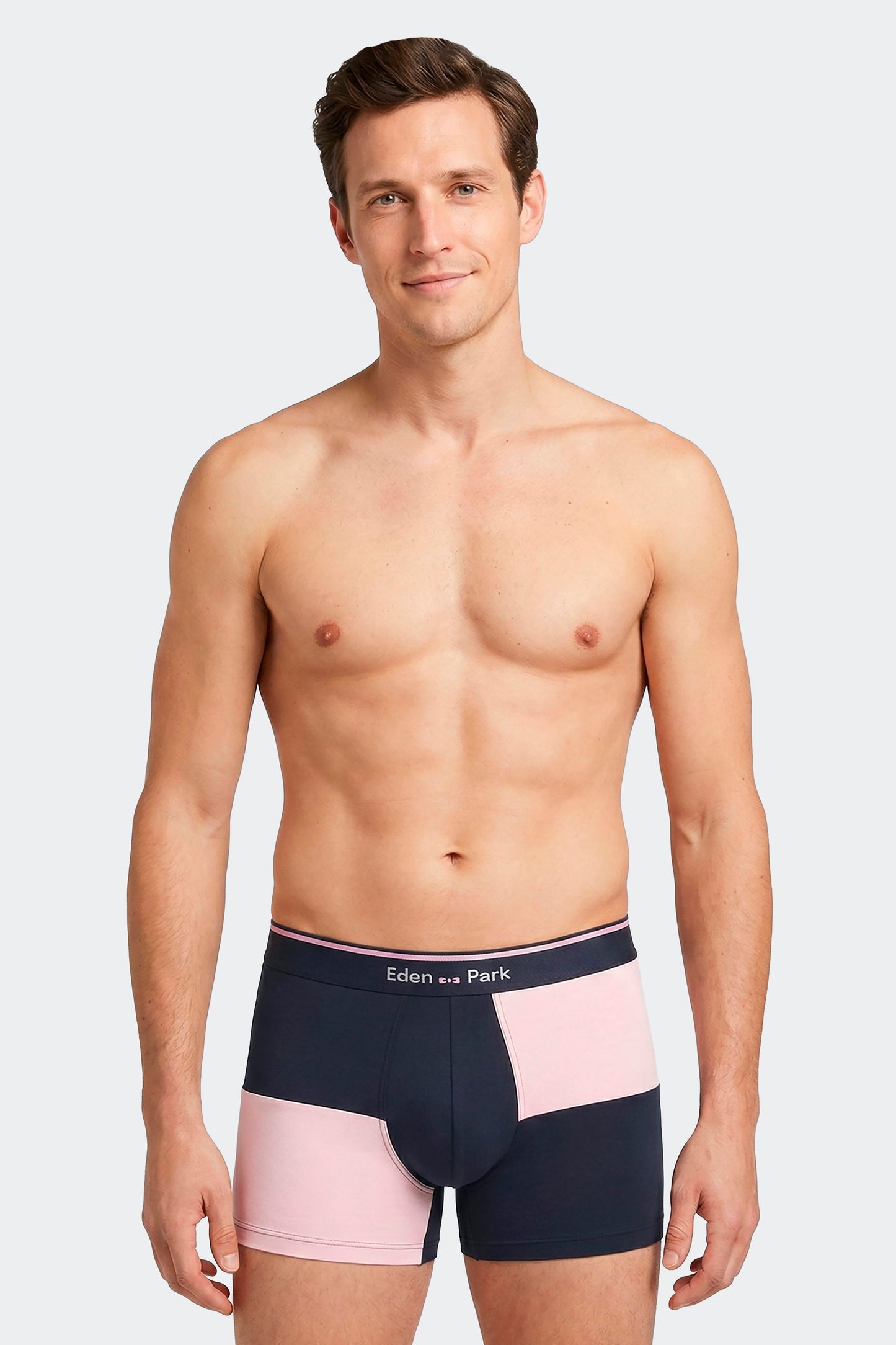 Lot de 2 boxers en jersey de coton stretch unis et damiers marine et rose