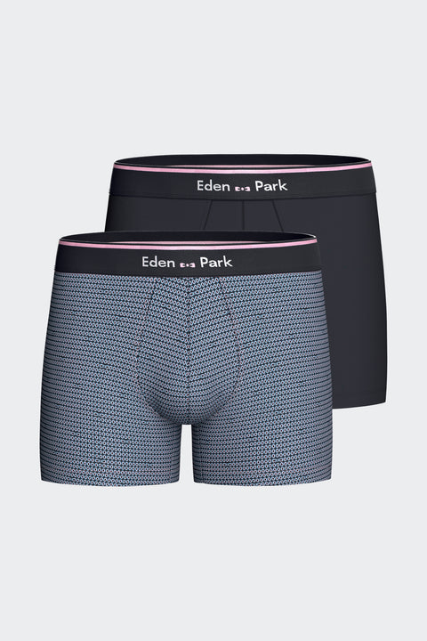 Lot de 2 boxers en jersey de coton stretch unis et imprimés bleu - Image 1