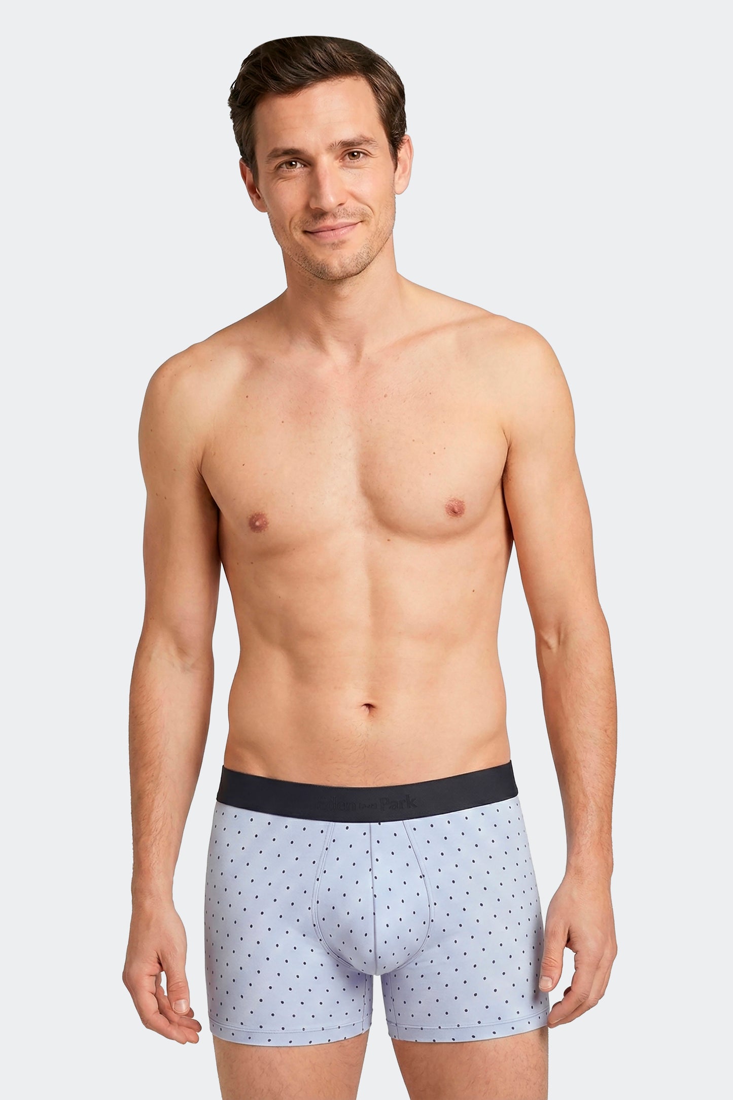 Lot de 2 boxers en jersey de coton stretch unis marine et imprimés pois ciel