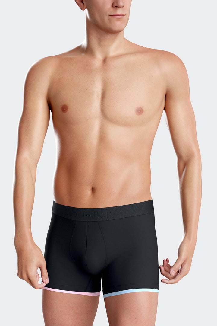 Navy blue stretch cotton boxers with contrast piping