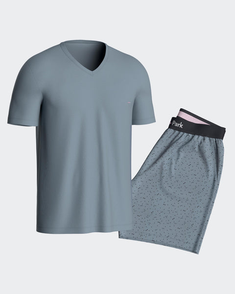 Short pyjamas in grey cotton jersey shorts with micropatterns - Image 3