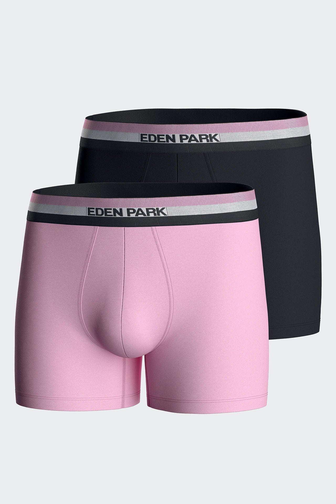 Set of two boxer shorts in navy and pink stretch cotton jersey with three-tone waistband