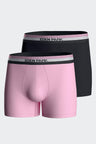 Set of two boxer shorts in navy and pink stretch cotton jersey with three-tone waistband
