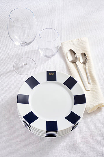 Set of 6 navy deep dessert plates in Limoges porcelain