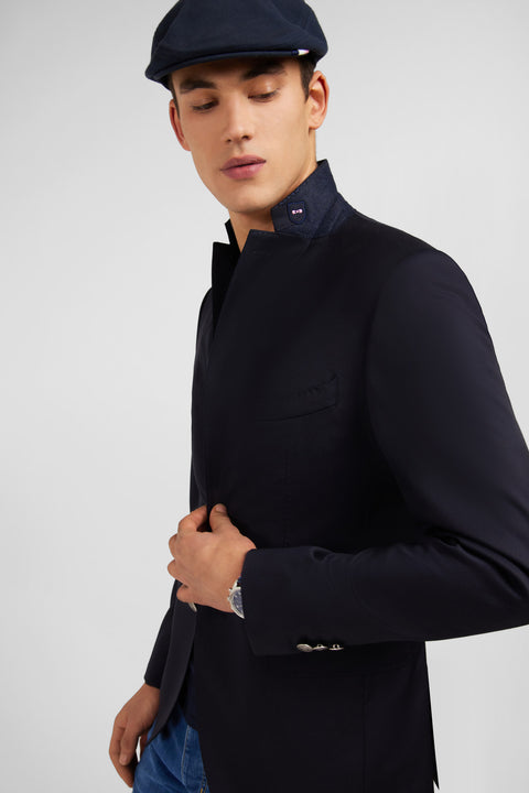 Slim fit navy blue 100% wool blazer - Image 3