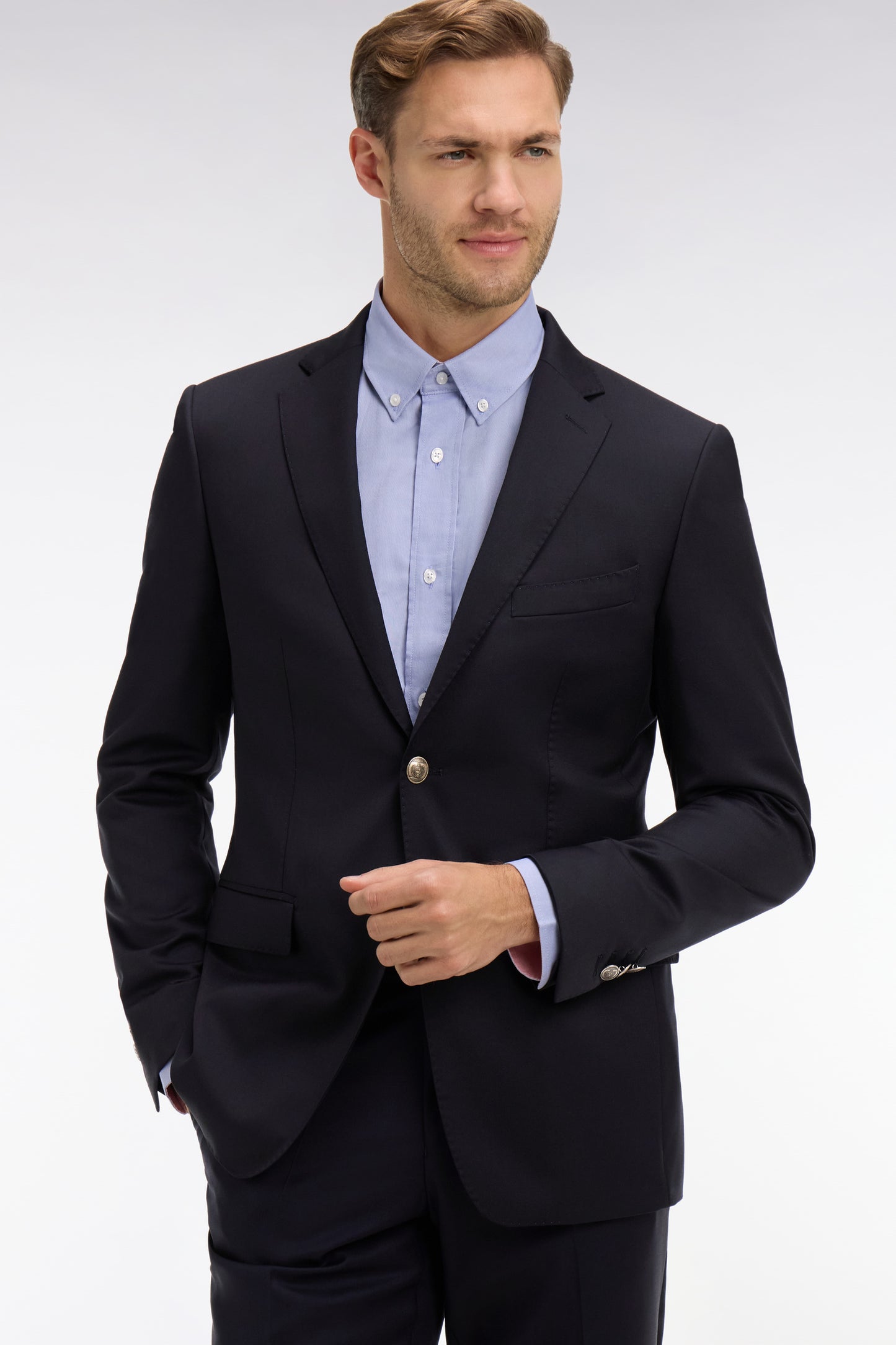 Slim fit navy blue 100% wool blazer