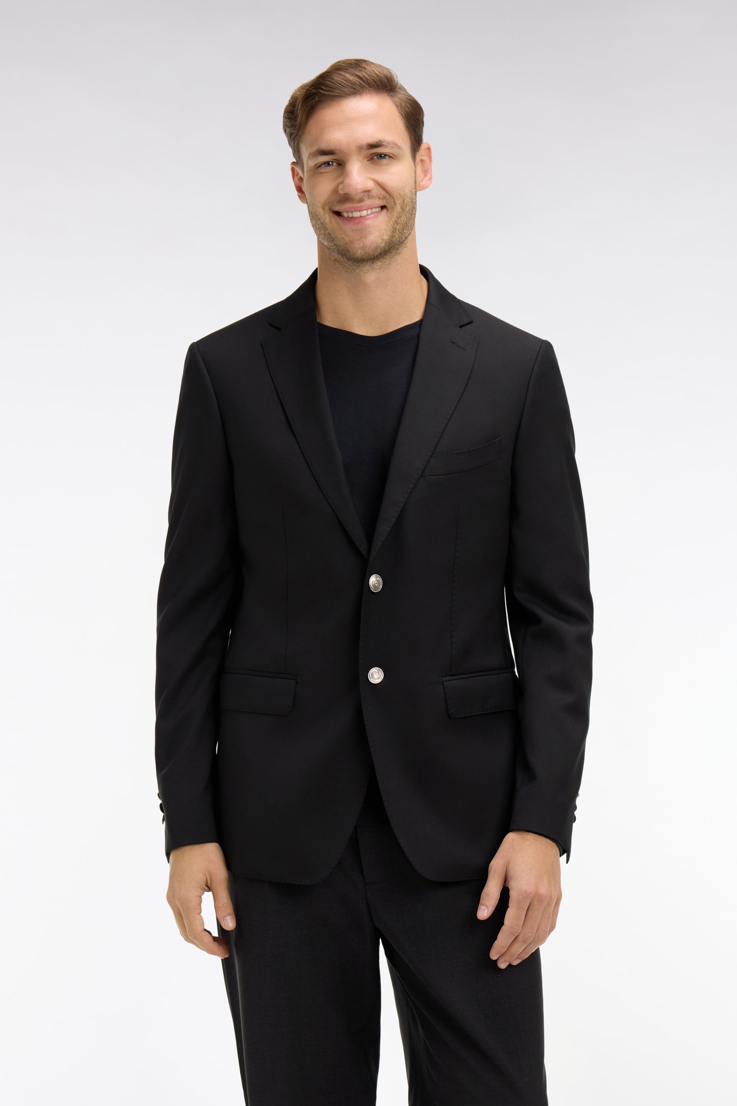 Slim fit black 100% wool blazer