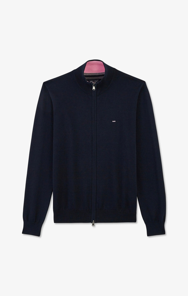 Navy blue cotton cardigan with zipper alt view