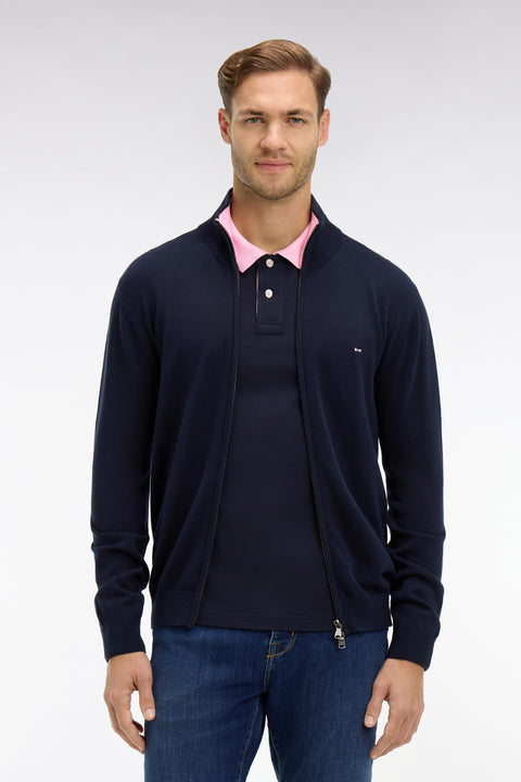 Navy blue cotton cardigan with zipper - Image 3