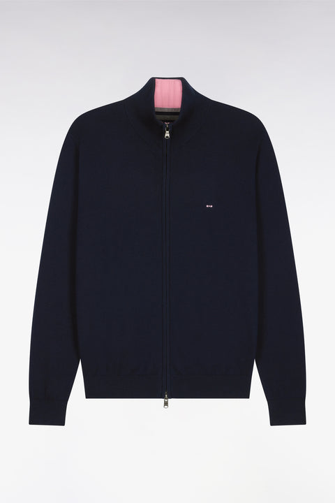 Navy blue cotton cardigan with zipper - Image 2