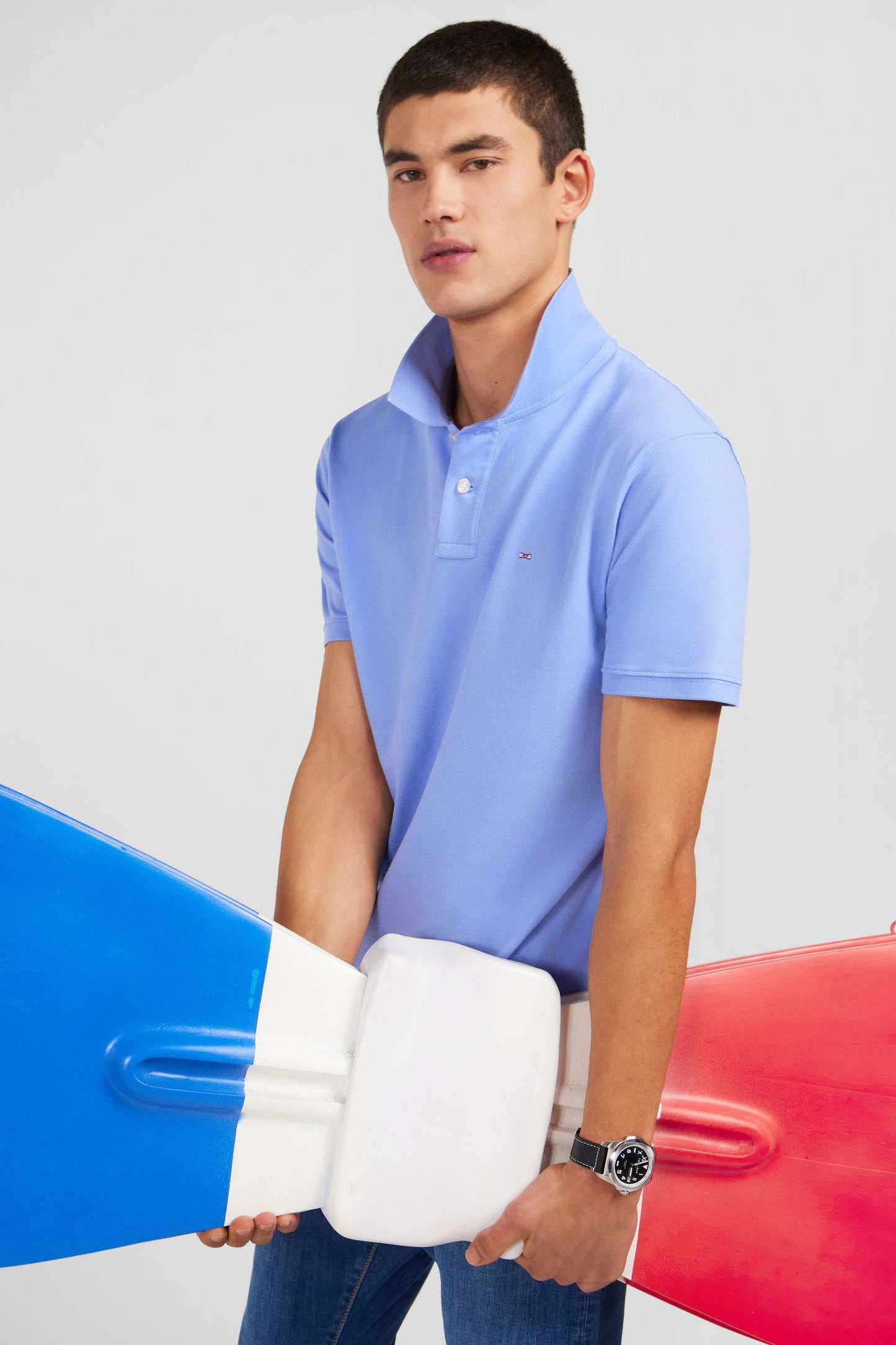Polo bleu en coton pima stretch - Image 4