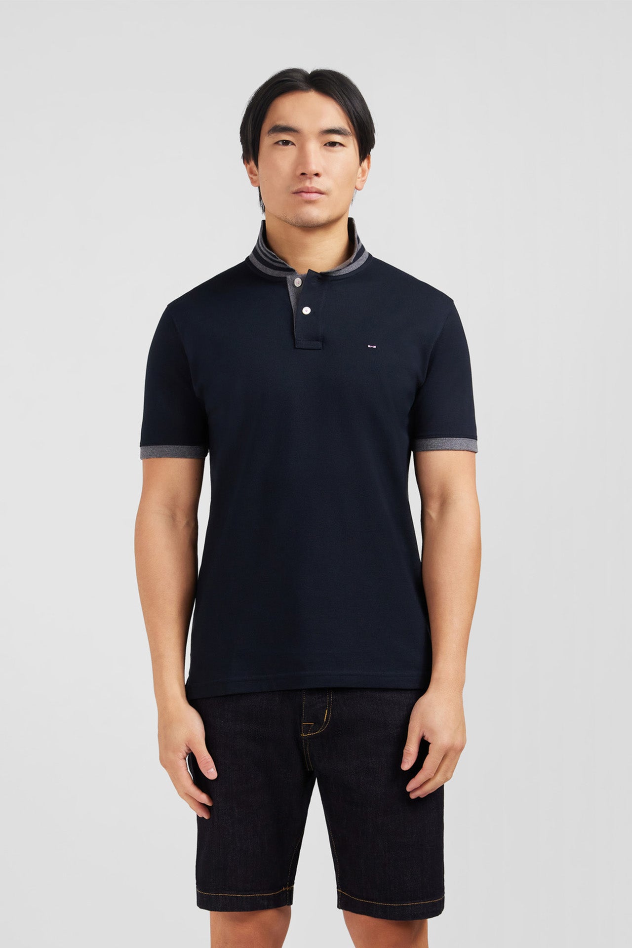 Black pima cotton polo with contrasting accents