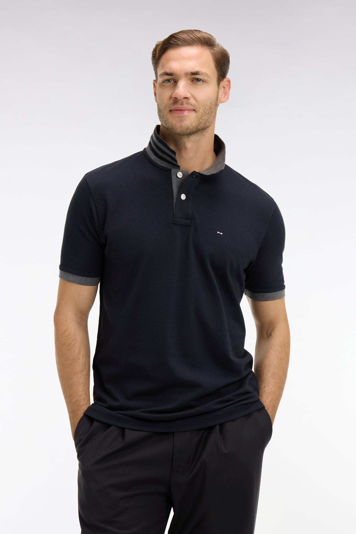 Black pima cotton polo with contrasting accents