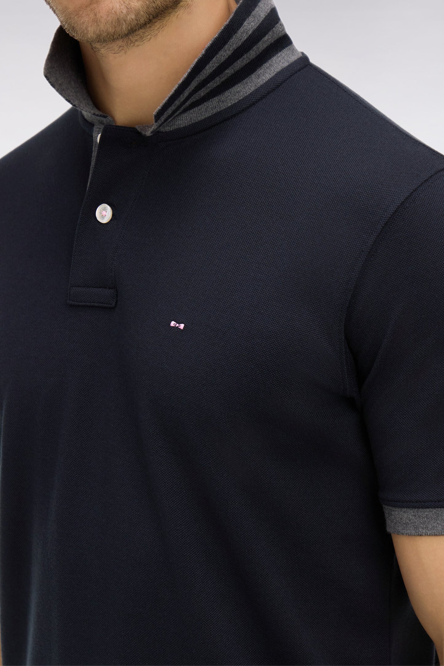 Black pima cotton polo with contrasting accents